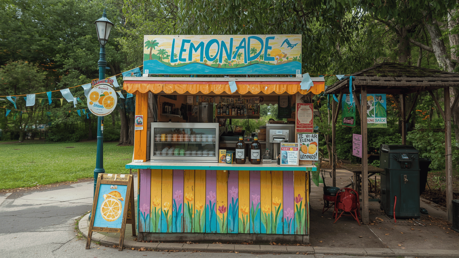 2 📸 Image Suggestion: A colorful lemonade stand with hand-painted signs, set up near a park entrance. 